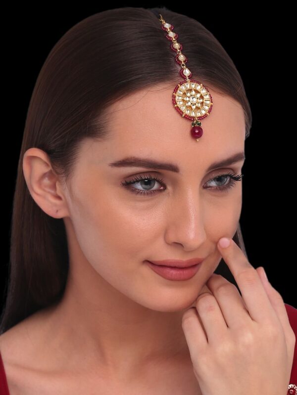 Tremendous Micro Red Stone Diamond Tikka/ Vilandi/ Matha Patti - Image 2
