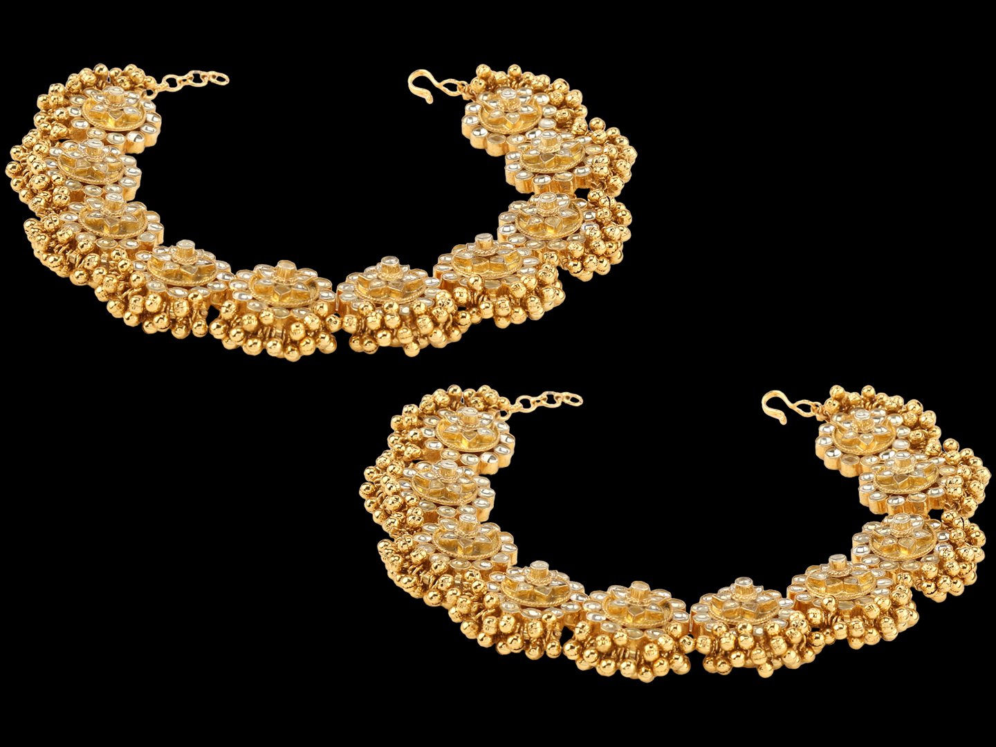 Fancy Micro Gold Polished Semi Precious Kundan Pag Paan/Payal PP10ON - Image 3