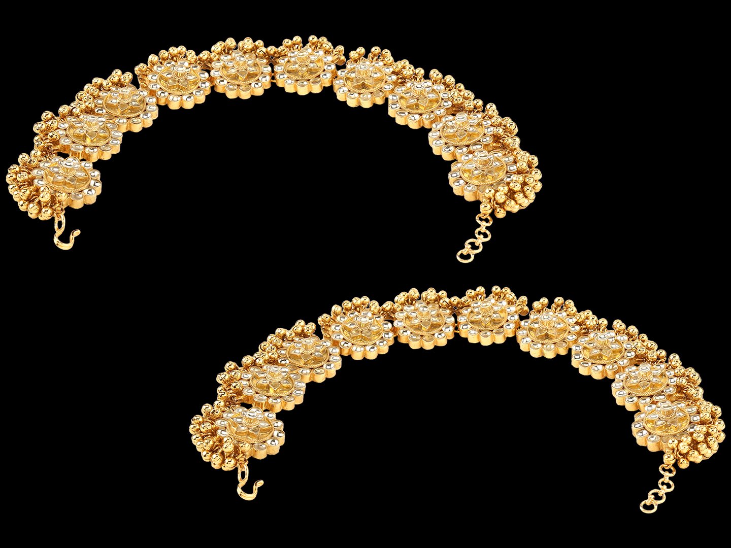 Fancy Micro Gold Polished Semi Precious Kundan Pag Paan/Payal PP10ON - Image 4