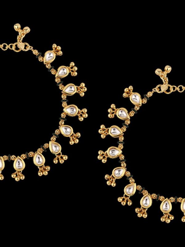Fancy Micro Gold Polished Semi Precious Kundan Pag Paan/Payal PP19ON - Image 4
