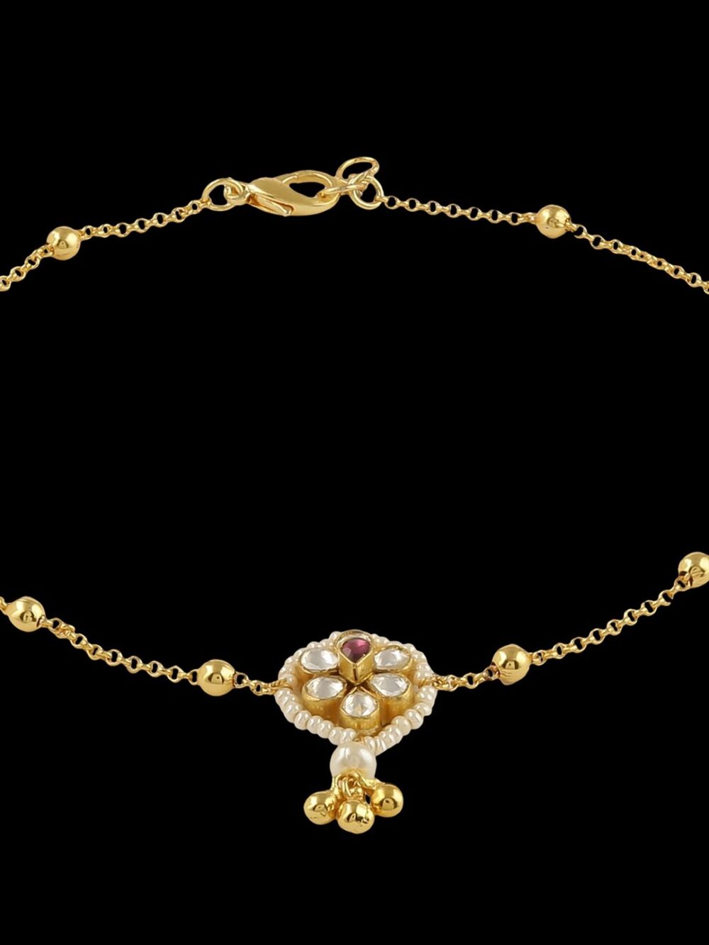 Traditional Micro Gold Polished Semi Precious Polki/Kundan Payal - Image 4
