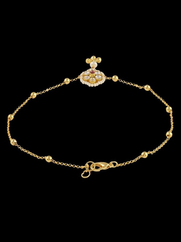 Traditional Micro Gold Polished Semi Precious Polki/Kundan Payal - Image 5