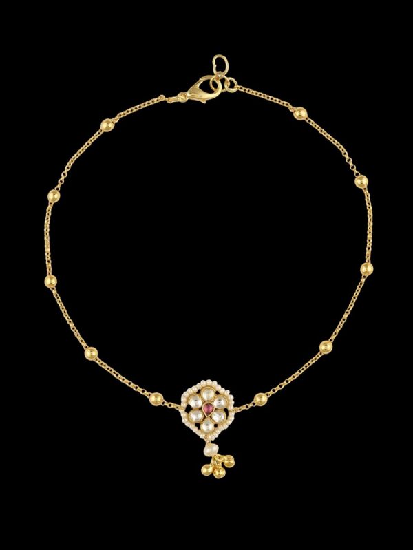 Traditional Micro Gold Polished Semi Precious Polki/Kundan Payal - Image 6