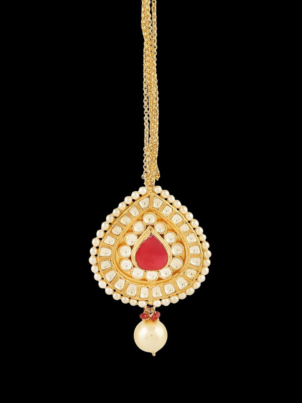 Buy Traditional Micro Gold Polished Semi Precious Kundan & Pearl Maang Tikka - Image 4