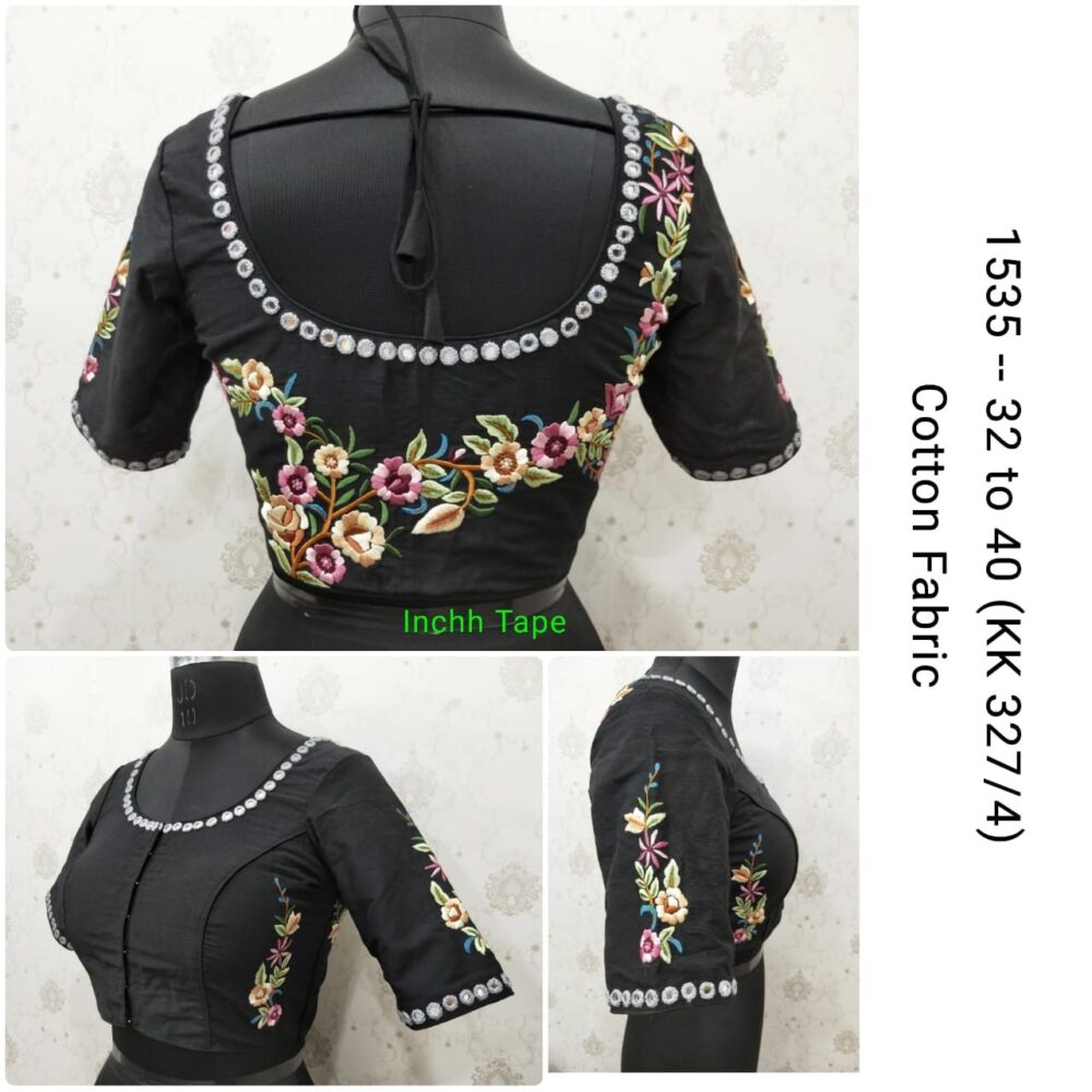 Black Embroidered Cotton Silk Blouse - Image 4