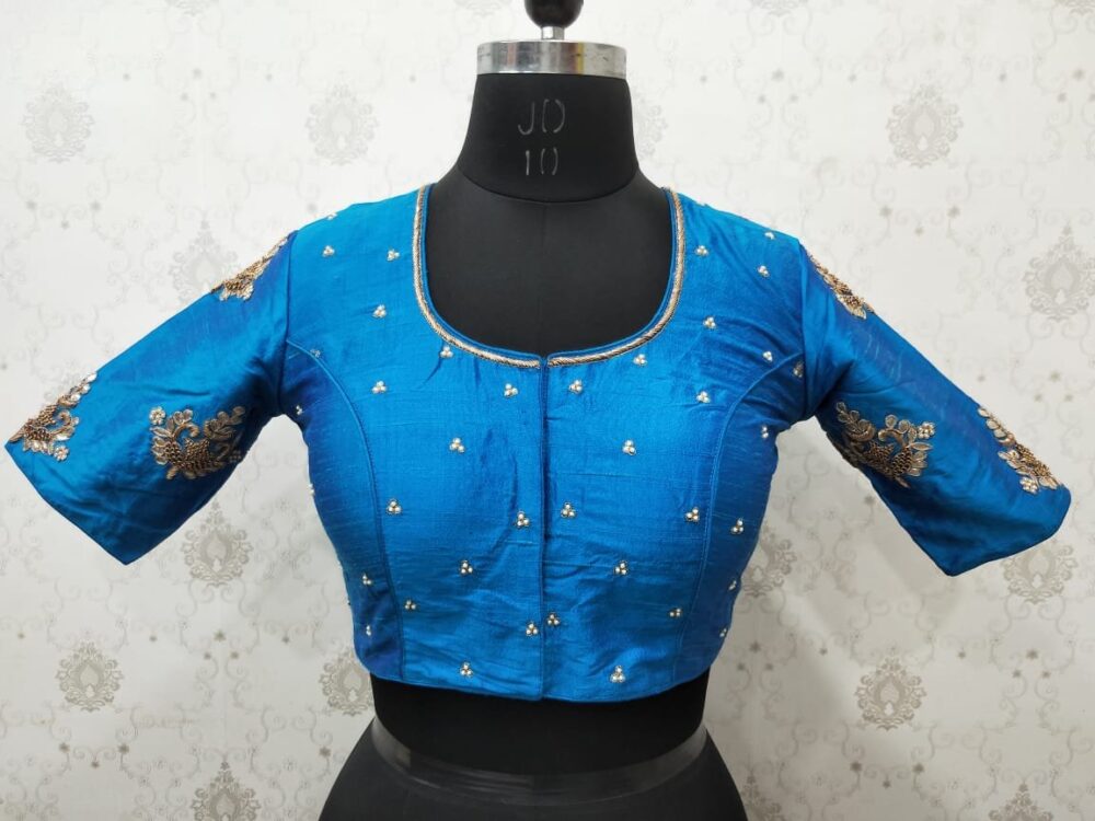 Cerulean Blue Blouse with Gotta Patti Hand Embroidery