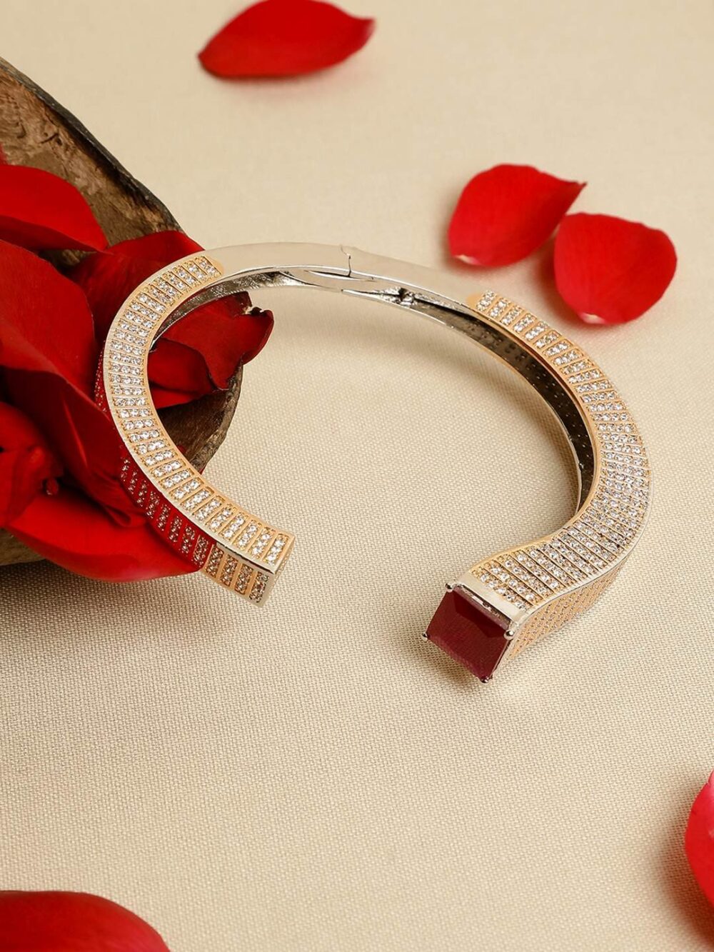Vintage Round Ruby and Cubic Zirconia Earrings in Antiqued Brass