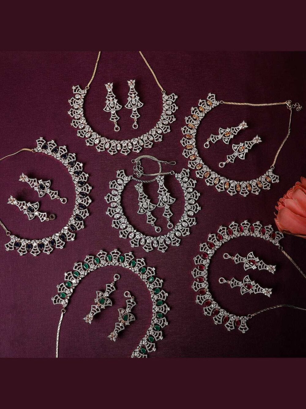 Lustrous Rose Gold and White Cubic Zirconia Necklace and Earring Set - Image 2