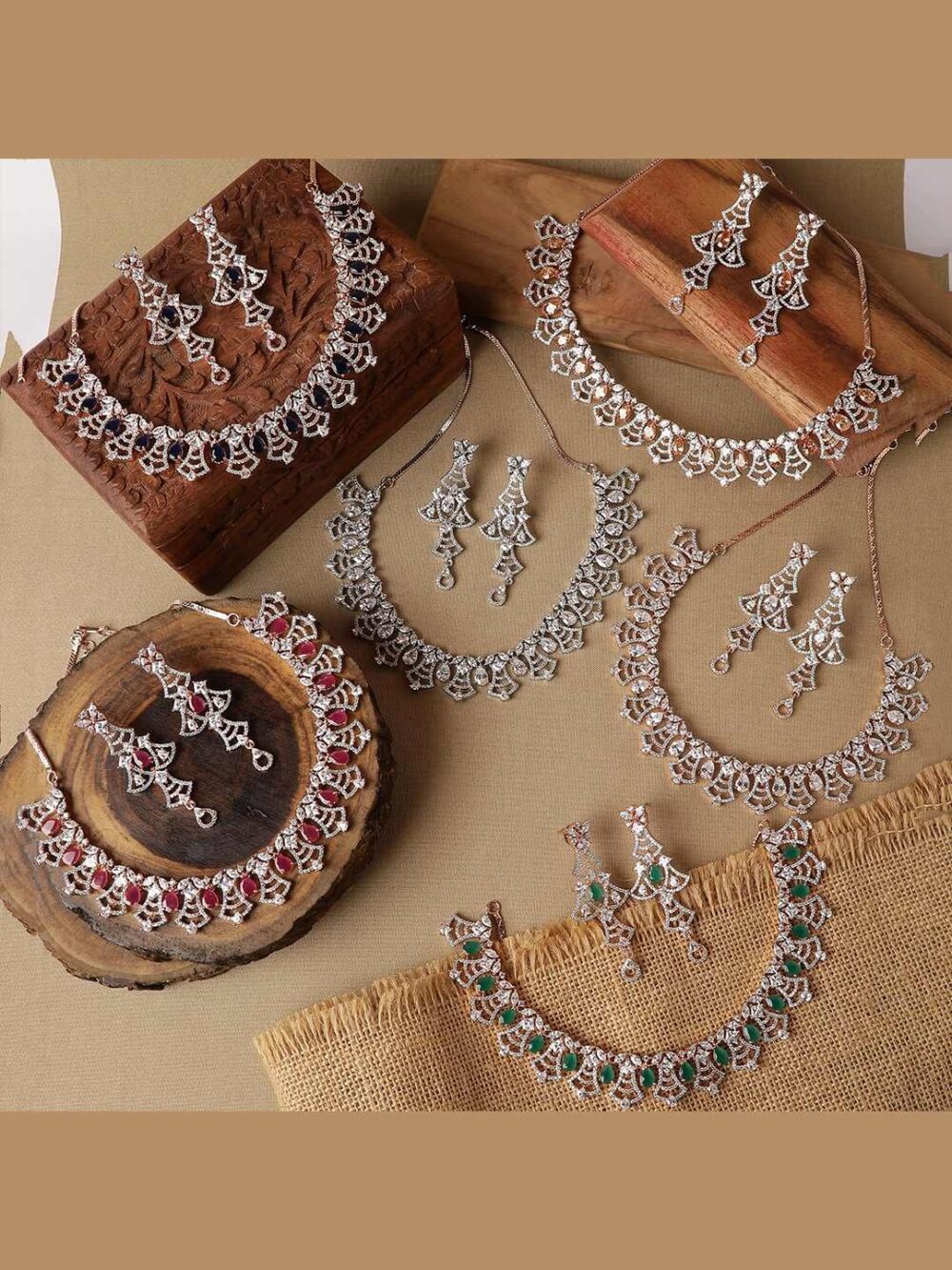 Lustrous Rose Gold and White Cubic Zirconia Necklace and Earring Set - Image 3