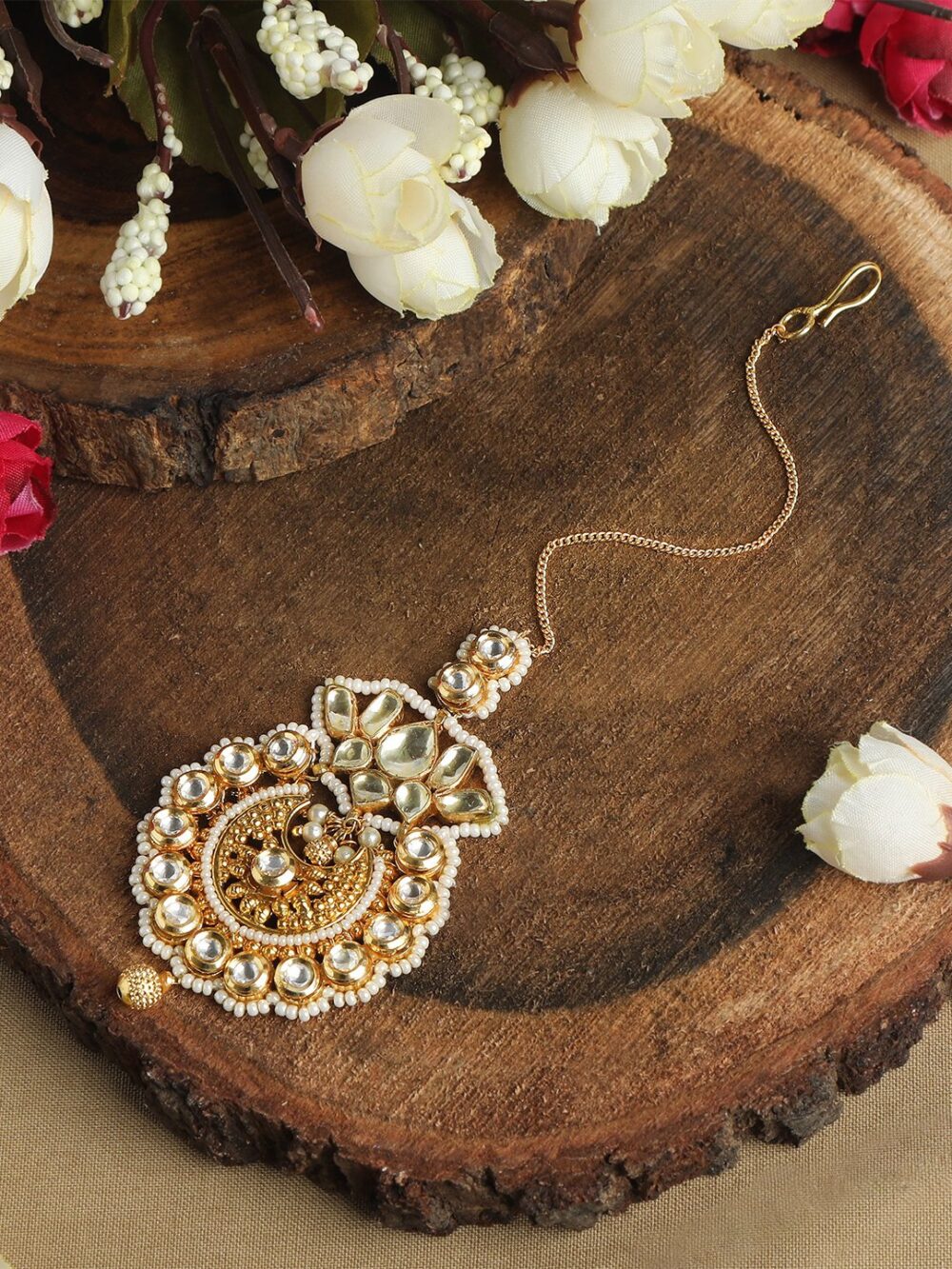 Dew Drop Style White Damini / Kundan Tikka