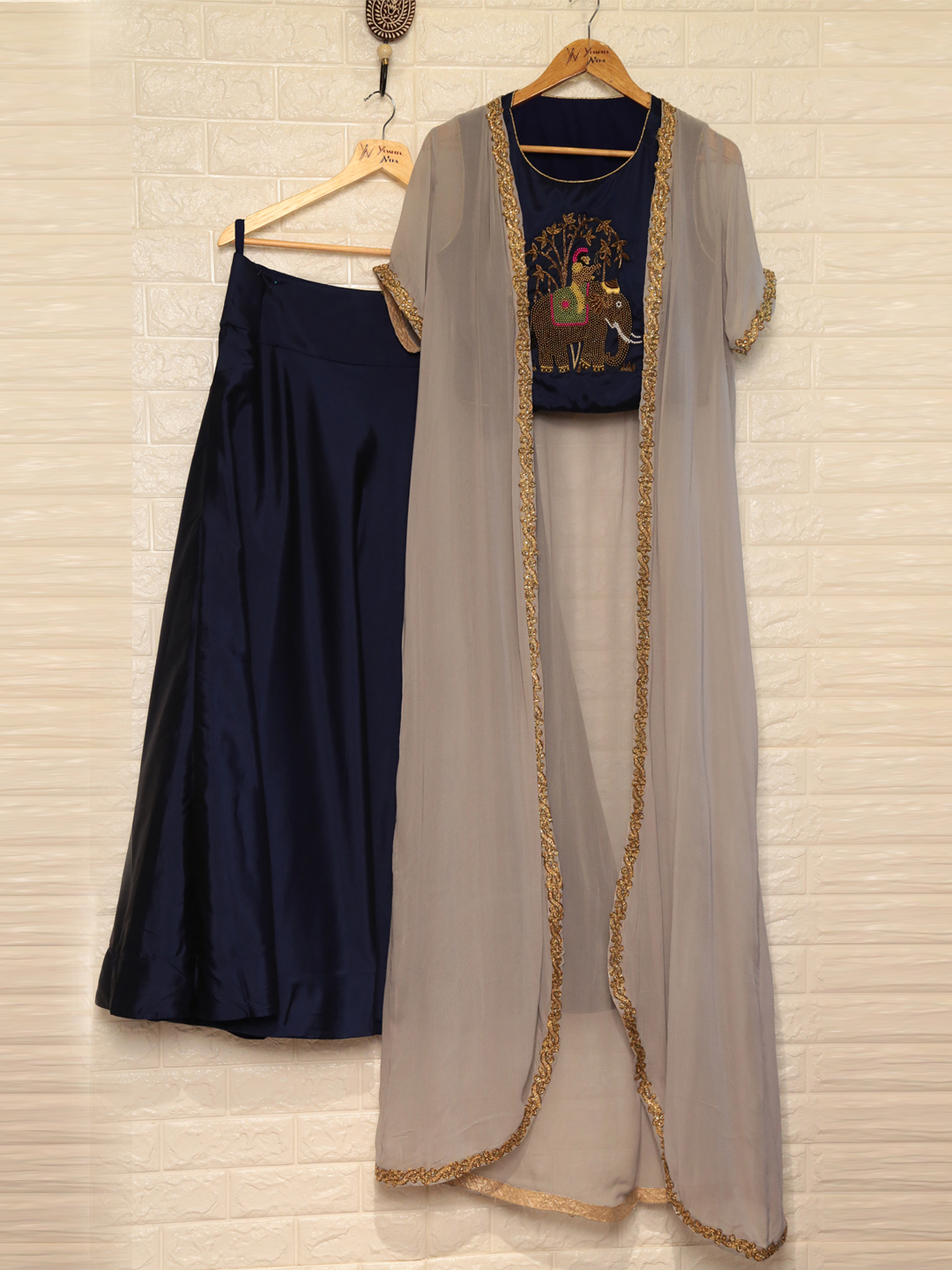 Blue and grey elephant indo western